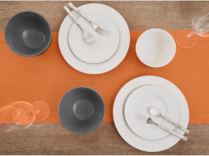 Solino Home Linen Pumpkin Table Runner 120 Inches Long - 100% Pure Linen Hems...