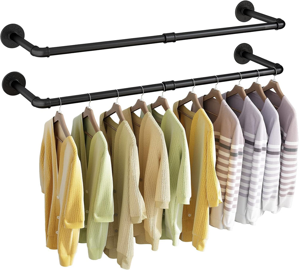 Wall Mounted Clothes Rack 24in, Industrial Pipe Wall Mount Clothing Rack, Hea...