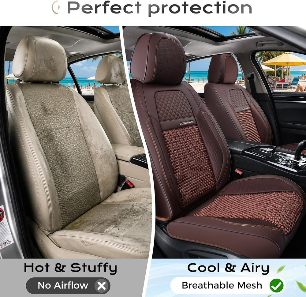 Coverado Leather Seat Cover Front, Universal Covers for Cars, Waterproof Luxu...