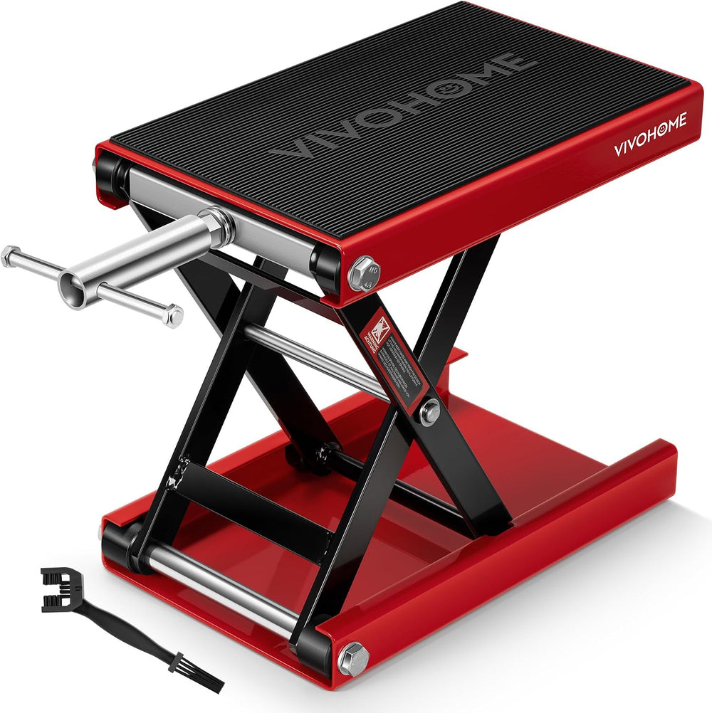 VIVOHOME 1100 LBS Motorcycle Lift Scissor Jack, Wide Deck Hoist Stand, Red