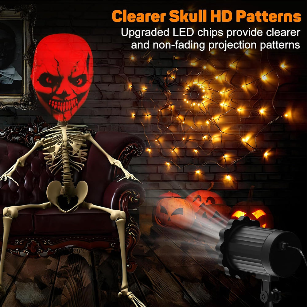 Halloween Decorations Outdoor, 3D Dynamic Red Skull Halloween Projector Light...