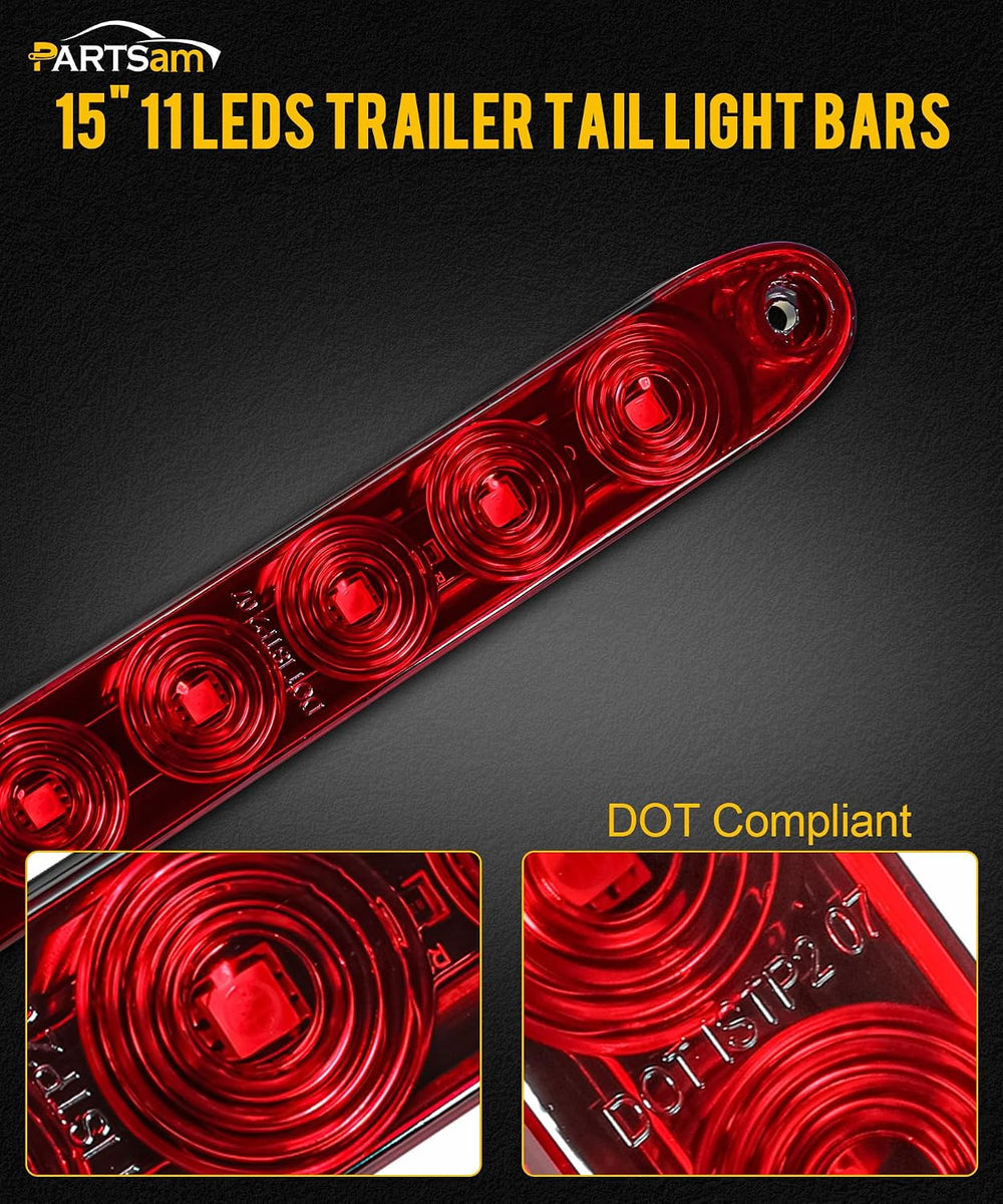 Partsam 10Pcs Red 15 Inch 11 LED Trailer Tail Light Bar Sealed Stop Turn Tail...