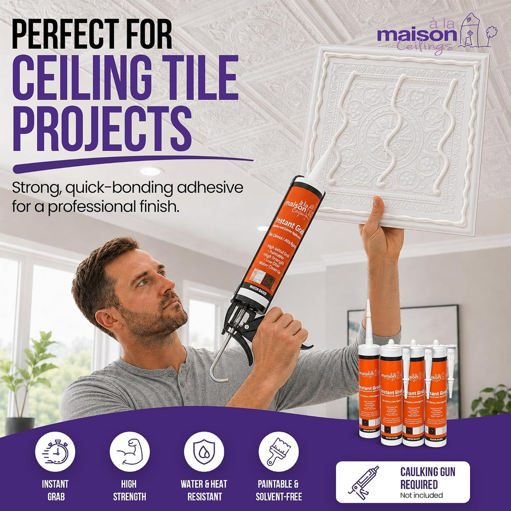 ร LA MAISON CEILINGS Instant Grab White Adhesive - Ceiling Tile Wall Panel &a...