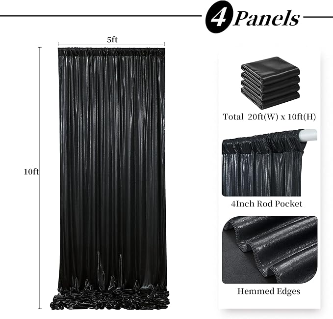 20ftx10ft Black Sequin Backdrop Curtain for Parties, Wrinkle Free Thick Glitt...