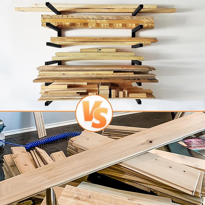 Wood Storage Racks with 3 Level, Garage Organizer Lumber Storage Rack Wall (4...