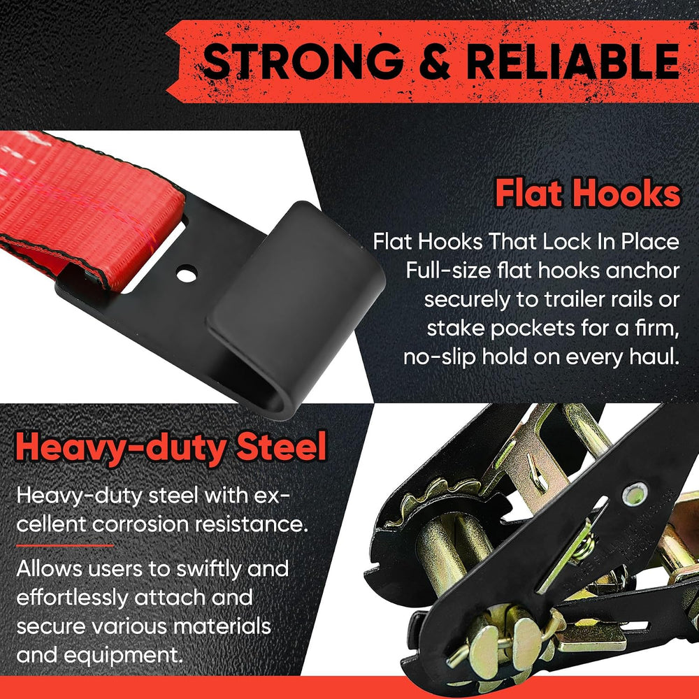 4 Pack Car Tie Down Straps for Trailers - 2" x 96" - 9900LBS Break ...