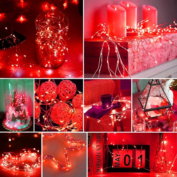 pozzolanas 12 Pack Red Battery Operated String Lights - 7ft Waterproof Fairy ...