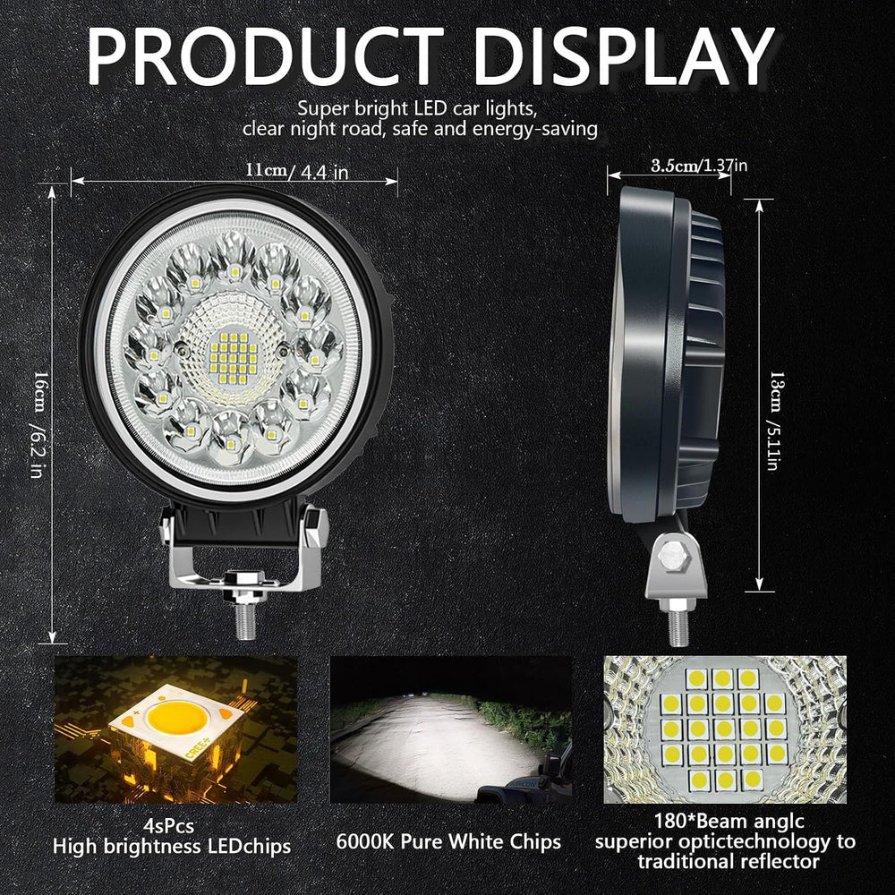 LED Tractor Work Lights, 4 Inch LED Pods Lights 99W Round 12V 24V Spot Beam L...