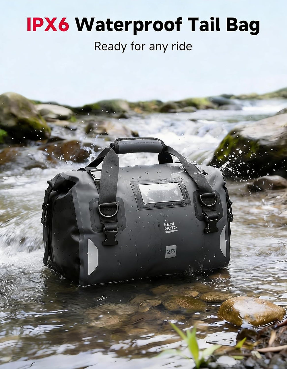 KEMIMOTO Waterproof Motorcycle Dry Bag โ Duffle Tail Bag Soft Luggage, 25L/40...