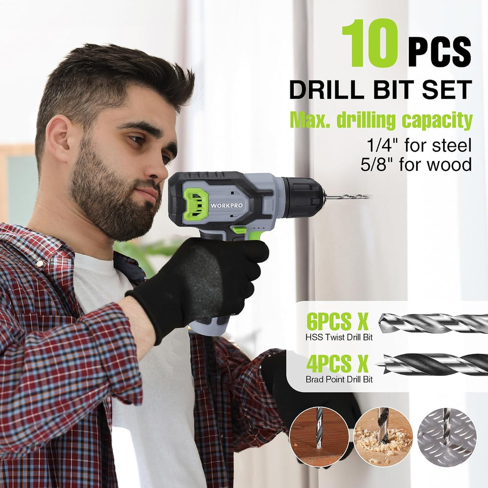 WORKPRO Power Drill Bit Set with Tool Box, 8V Cordless Drill Driver