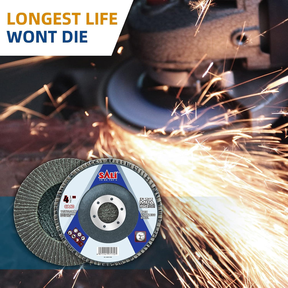 Sali 100 Pack Flap Disc 40 Grit 4.5" x 7/8-Inch Sanding Disc Bevel Type ...