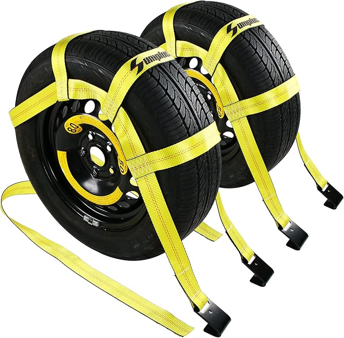 Tow Dolly Basket Straps with Flat Hook-2 Pack, Car Wheel Strap Tire Bonnet Net