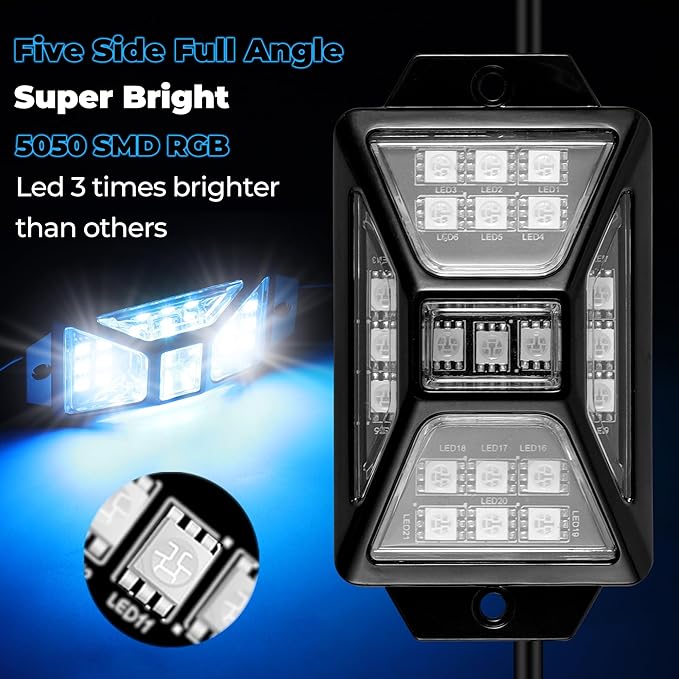 8 Pods 168 LEDs 5 Sides RGB Rock Lights, App/Remote Control Rock Lights
