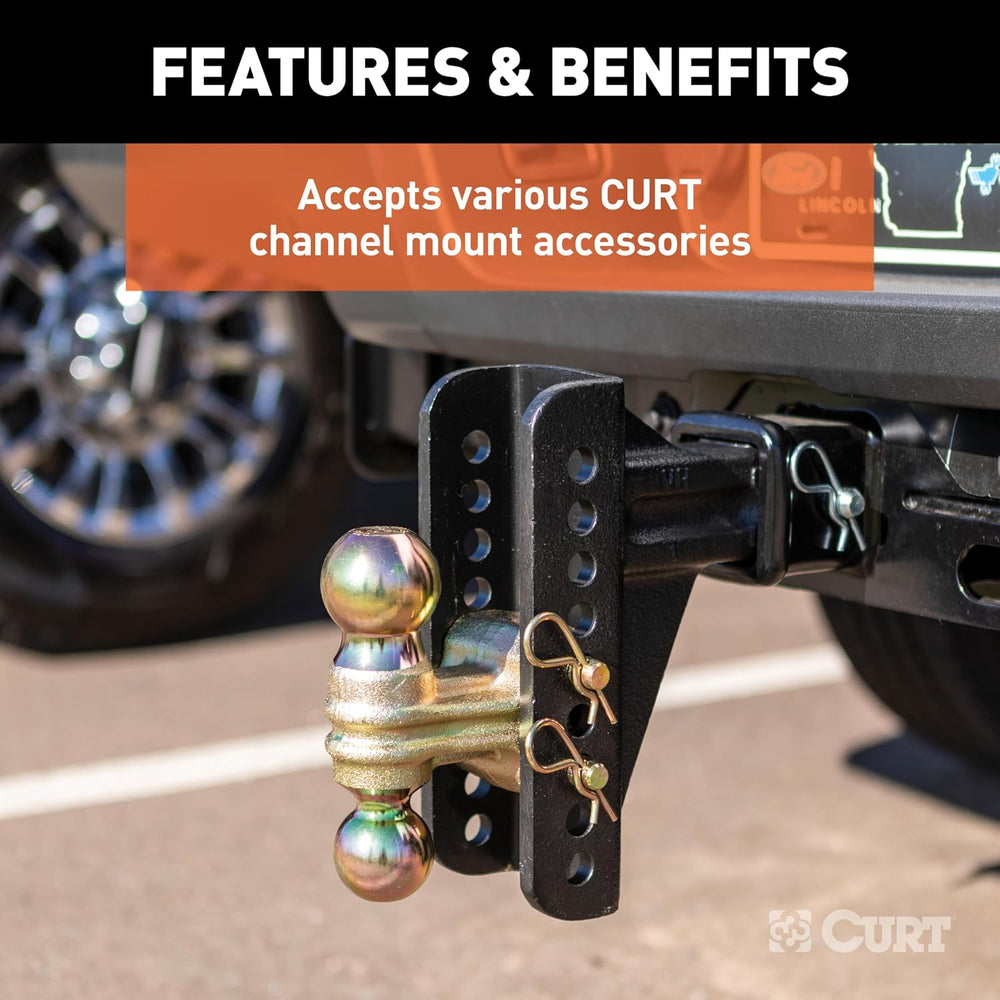 CURT 45908 Adjustable Ball and Pintle Channel Mount, 2-1/2" Shank, 20K