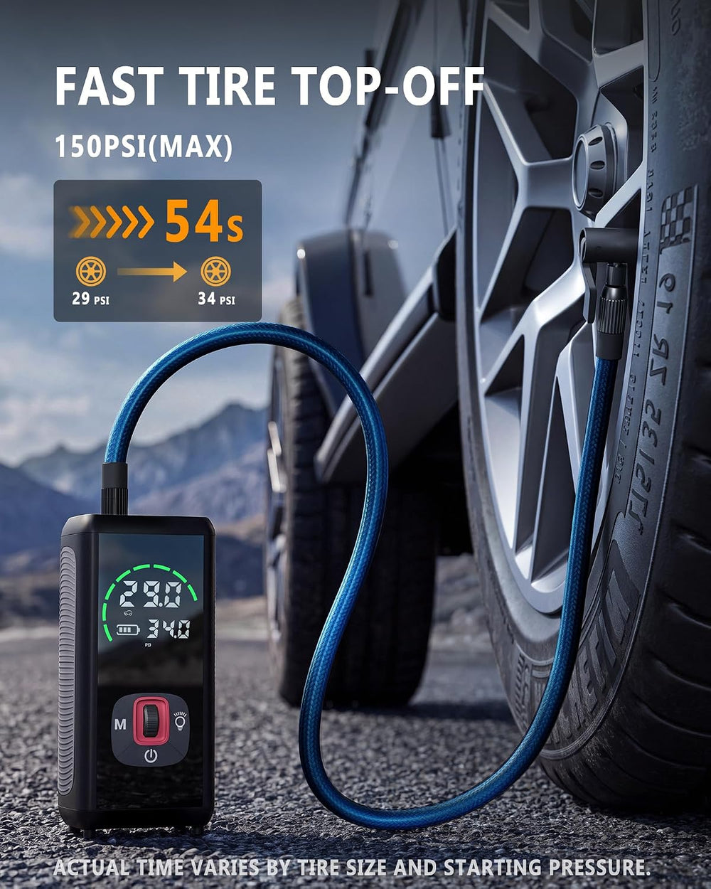 Wireless Tire Inflator Portable Air Compressor, 150PSI, 6000mAh Battery Power...