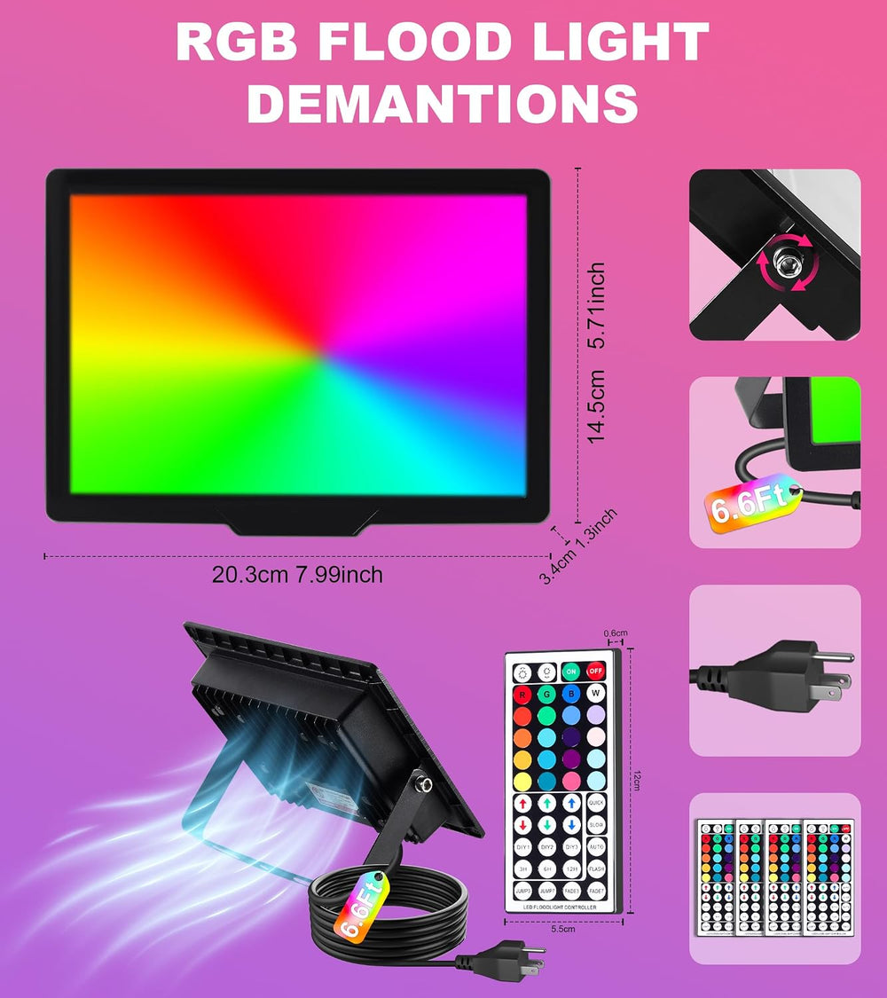 TigQiang 4 Pack 50W RGB Flood Light, IP66 RGB floodlight for Halloween