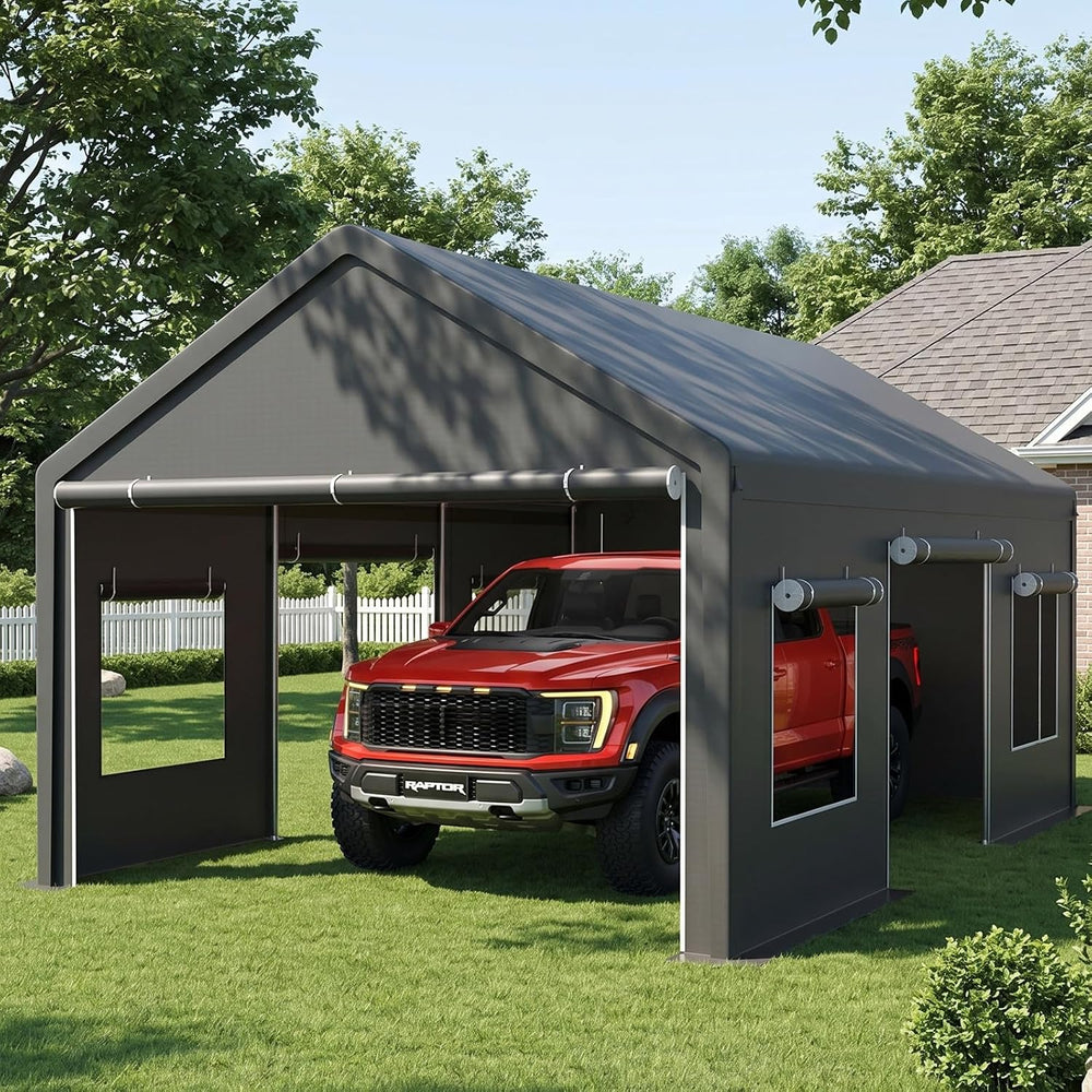 12x20 Heavy Duty Carport Canopy, All-Weather Car Ports, Grey