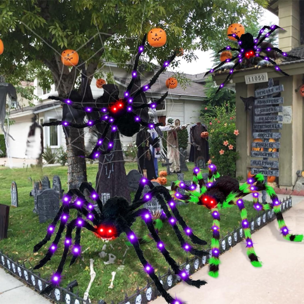 2Pack 5Ft Giant Light Up Halloween Spider Decorations with 8 Modes 52 LEDs