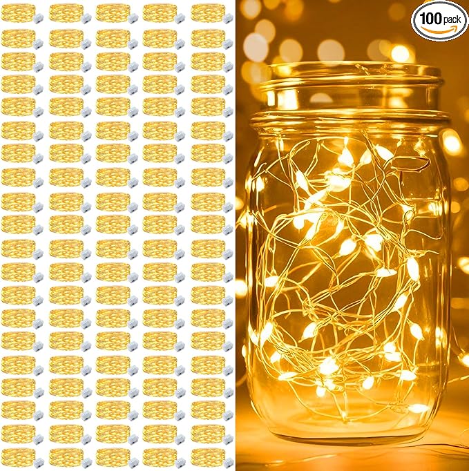 pozzolanas 100 Pack Warm White Battery Operated String Lights - 7ft Waterproo...