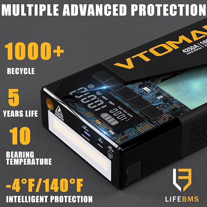 VTOMAN X7 Jump Starter with Air Compressor, 4250A Portable Car Jumper with