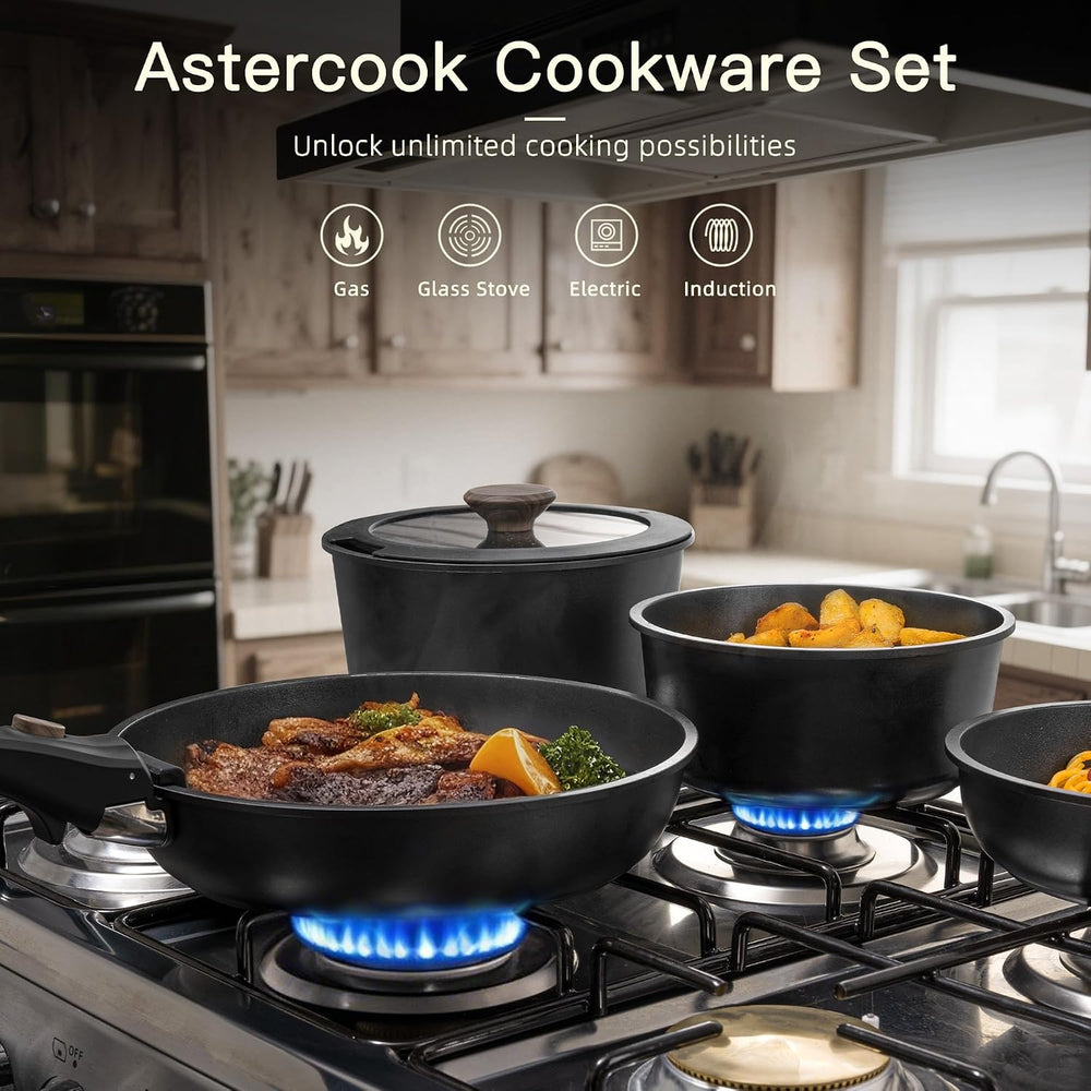 Astercook 21 Pcs Pots and Pans Set Non Stick, Ceramic Cookware Set Detachable...
