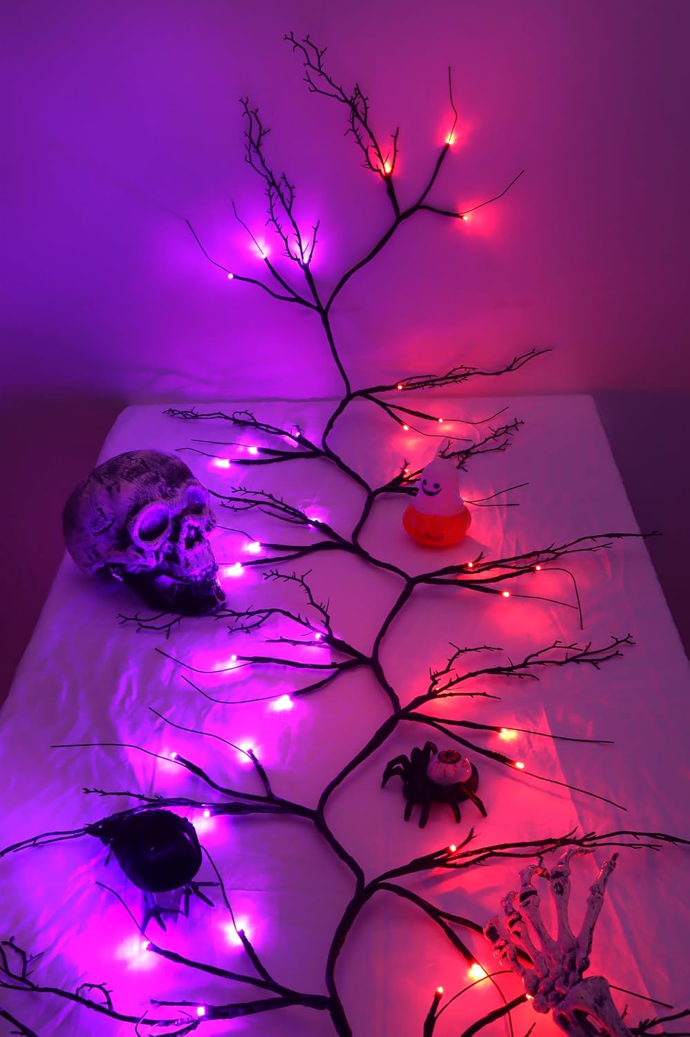 9 FT 72 LED Willow Vine Twig Decor Black Halloween Garland with Orange Purple...