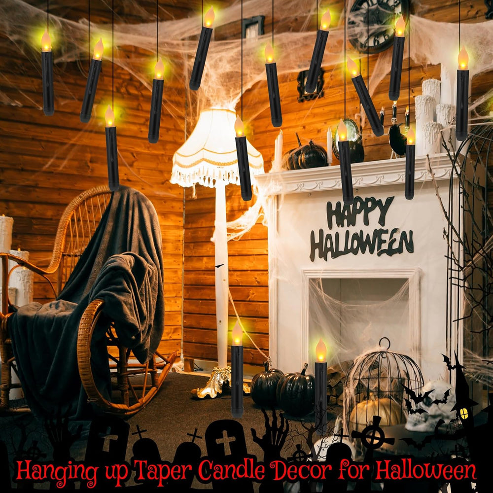 Macarrie 60 Pcs Halloween Flameless LED Taper Candles, Black,Yellow