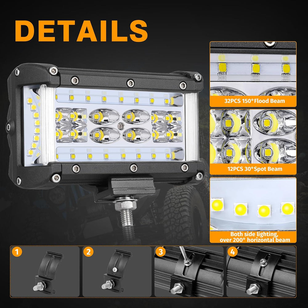 Side Shooter Light Pods, Muto-Beam 2PCS 5Inch Quad Row LED Light Bars Off Roa...