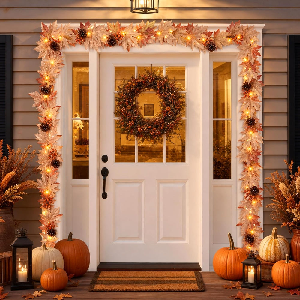 Fall Decorations for Home 9FT Fall Garlands with Lights Large Maple Leaves wi...