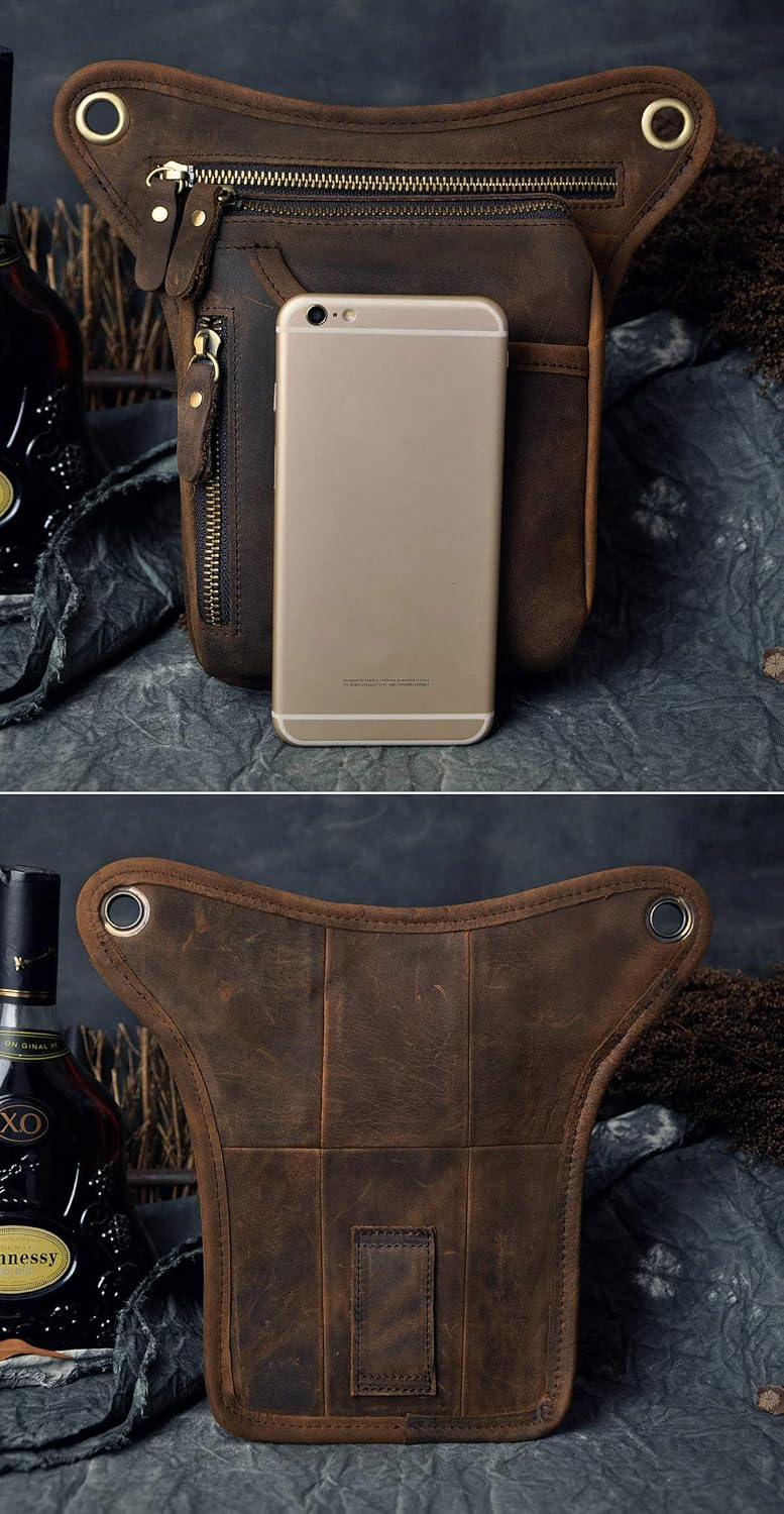 Le'aokuu Mens Genuine Leather Outdoor Sporting Hicking Waist Hip Pack Mes...