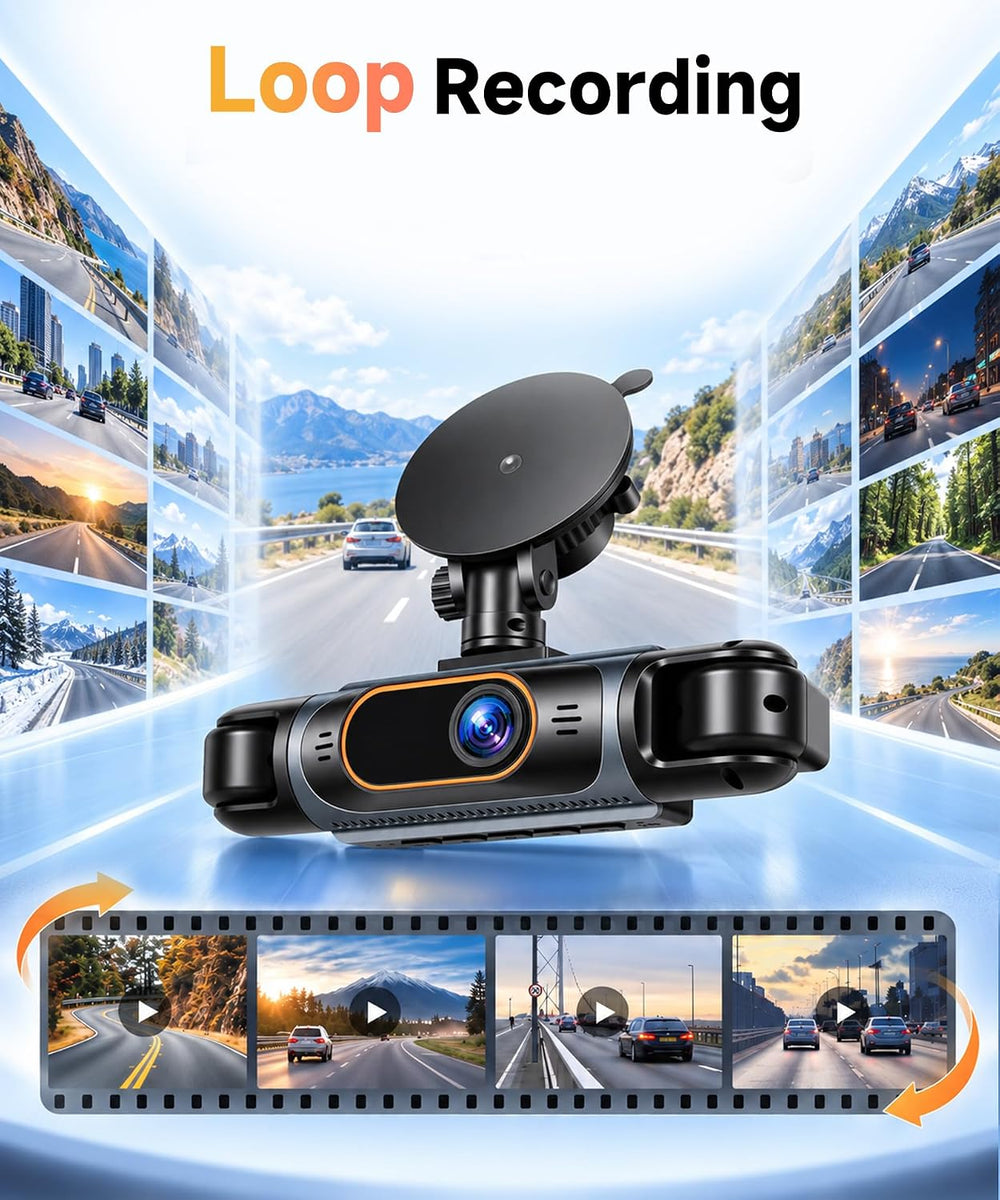 4 Channel 360ยฐ Dash Cam, FHD 1080P Dash Camera Front Rear Left Right Inside