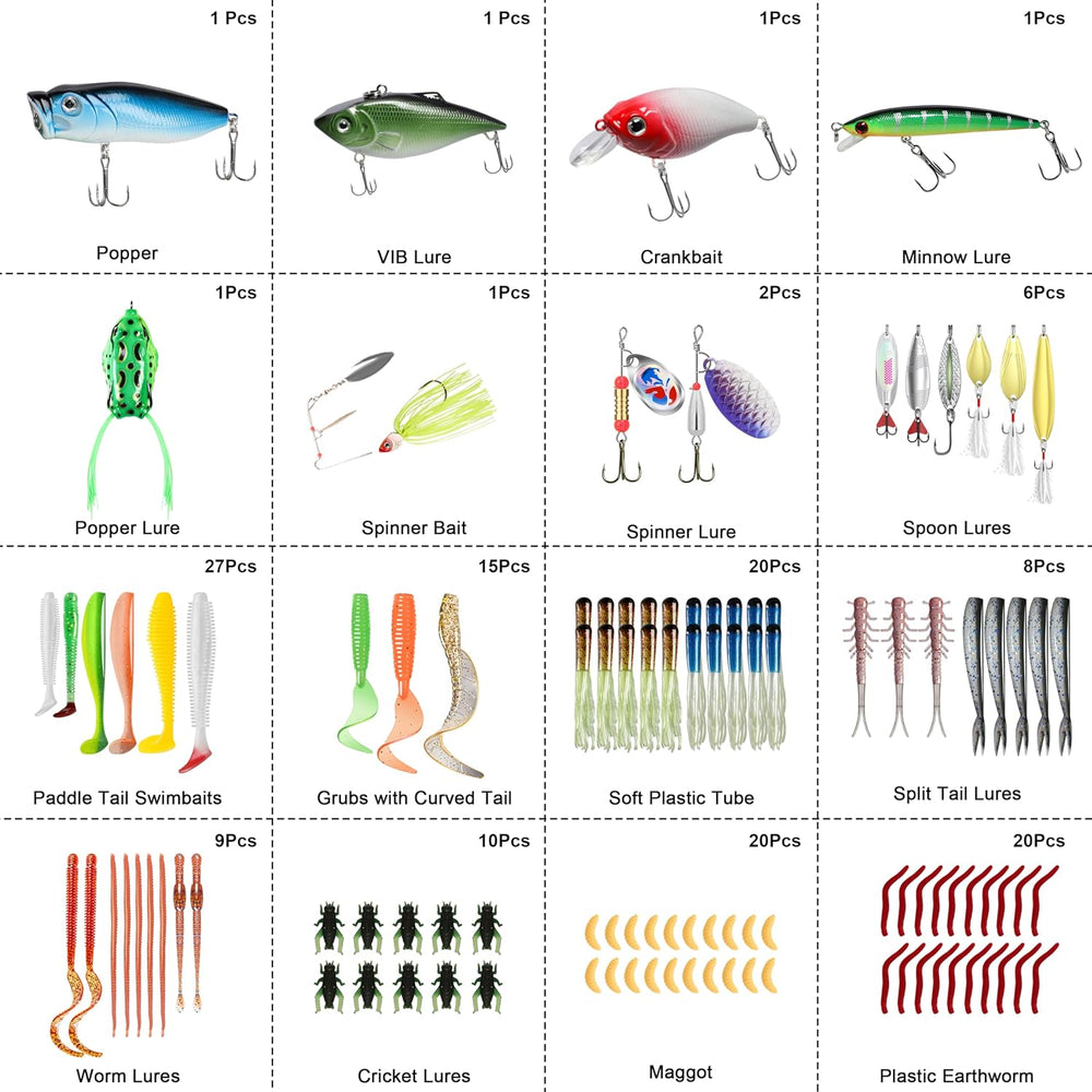 TRUSCEND Complete Fishing Lures - Tackle Box with Tackle Included - Crankbait...