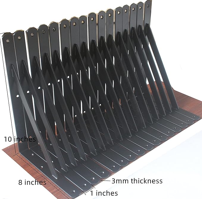 24 Pack L10 x H 8" Black Heavy Duty Shelf Brackets