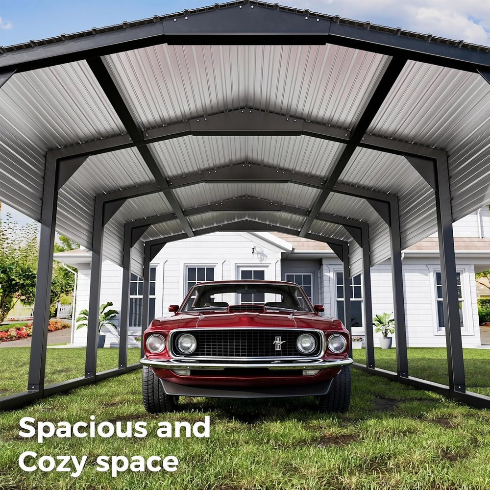 12ร20 FT Carport, 2"x2" Reinforced Frame & 29-Gauge Leak-Resist...