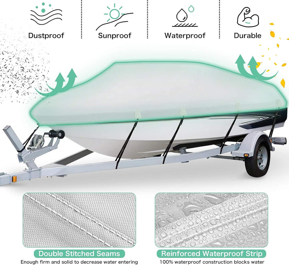 Waterproof 20-22FT Boat Cover, 1200D Heavy Duty Trailerable Cover