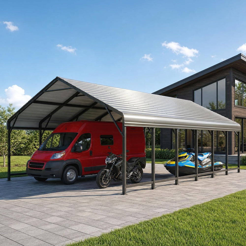 HOMSHADE 20x30FT Heavy Duty Metal Carport with 132ยฐSteep Anti-Pooling Roof