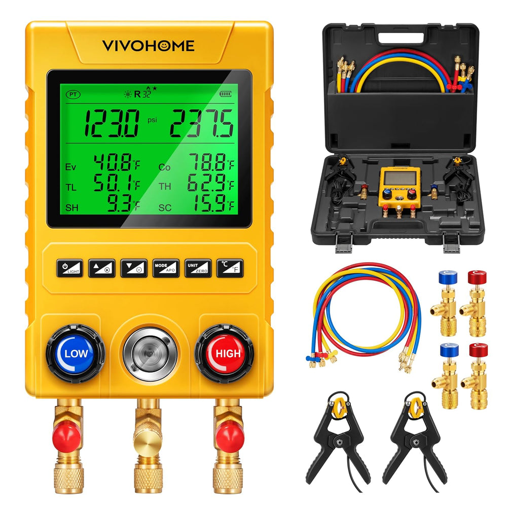 VIVOHOME Digital HVAC Manifold Gauges with 2 Wired Temperature Clamp Probes