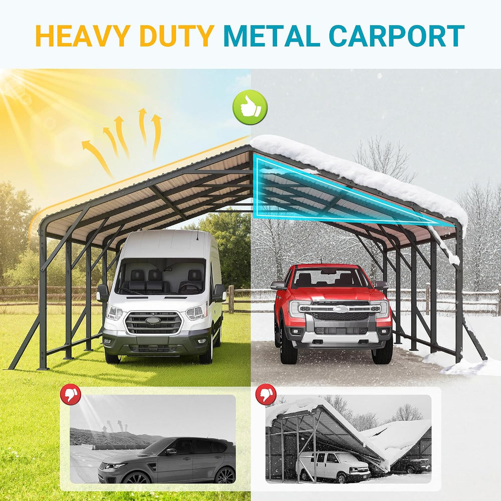 Wisteria Lane 20' x 20' Metal Carport, Heavy Duty Metal Carport for O...