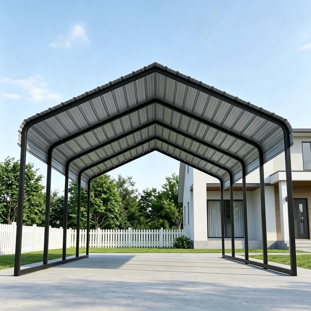 Gray 10x20 ft Heavy Duty Metal Carport Kit