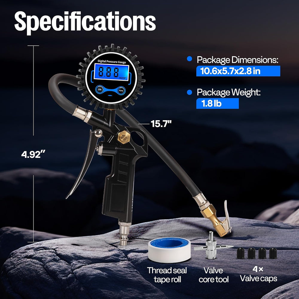 SPECSTAR 2 Pack Digital Tire Pressure Gauge with Inflator, Night Available