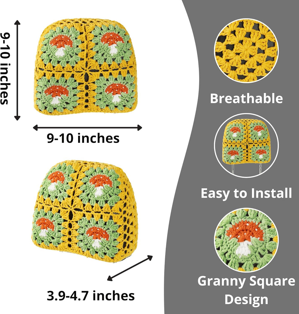 2PCS Crochet Seat Headrest Cover,Car Head Rest Protector,Cute Mushroom Car Ac...