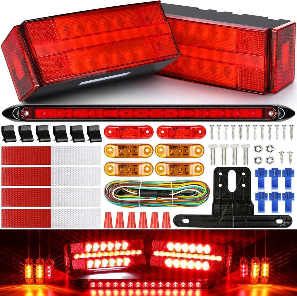 LED Submersible Rectangular Trailer Tail Light Kit, Super Bright Brake Stop T...