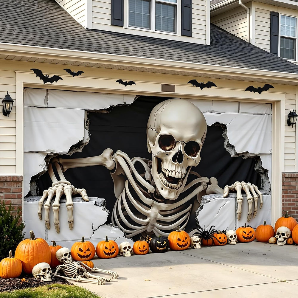 7 x 16 ft Halloween Garage Door Cover Halloween Decorations Outdoor Hanging B...