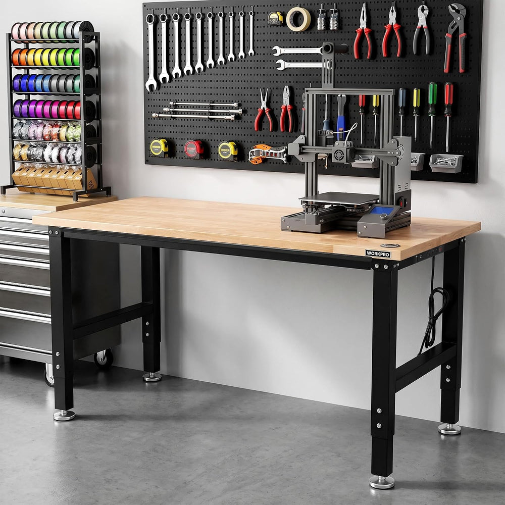 WORKPRO 48" Adjustable Workbench, Rubber Wood Top, 2000 LBS Capacity