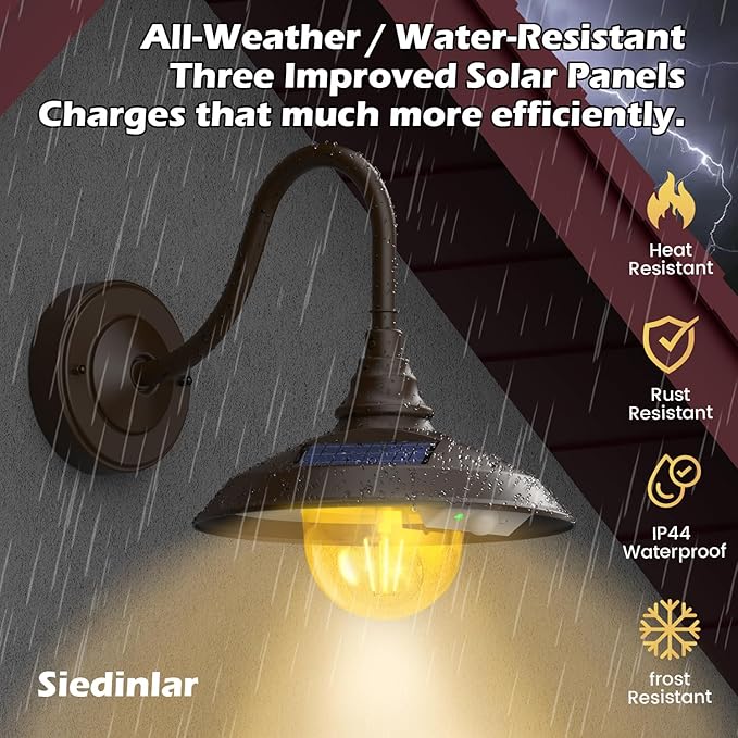 SIEDiNLAR Solar Barn Light Outdoor 3 Modes 2 Lighting, Aluminum Vintage (2 Pack)