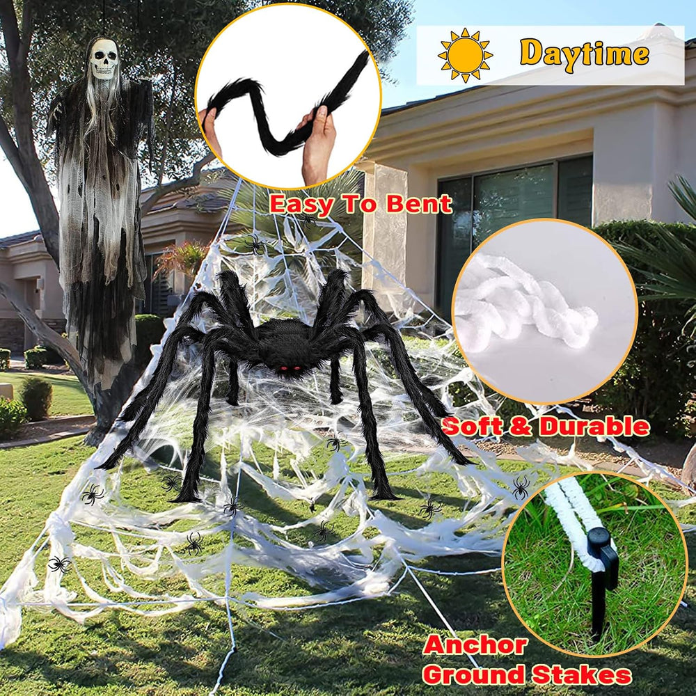Halloween Decorations Outdoor, 200 LED Halloween Giant Spider Web Lights, 16....