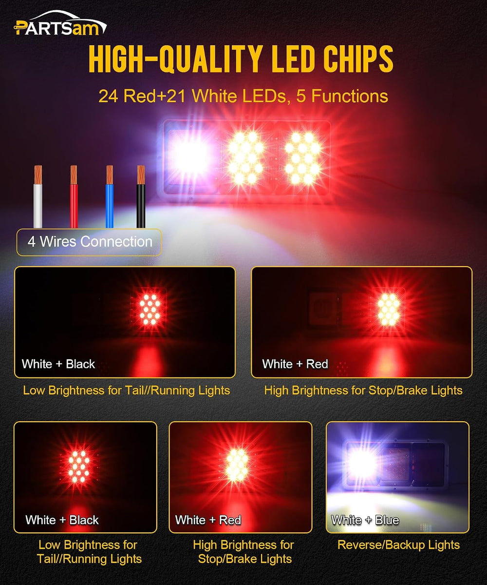 Partsam 2x LED Triple Tail Lights 45 LEDs, Rectangle Vertical or Horizontal M...
