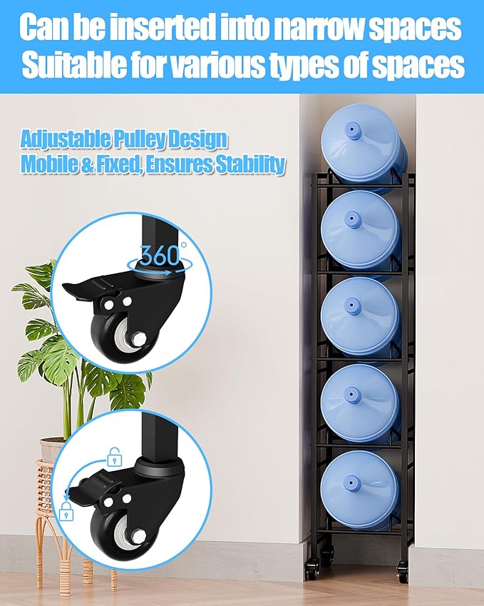 5 Gallon Water Jug Holder, Movable 5 Tier Heavy Duty Water Rack