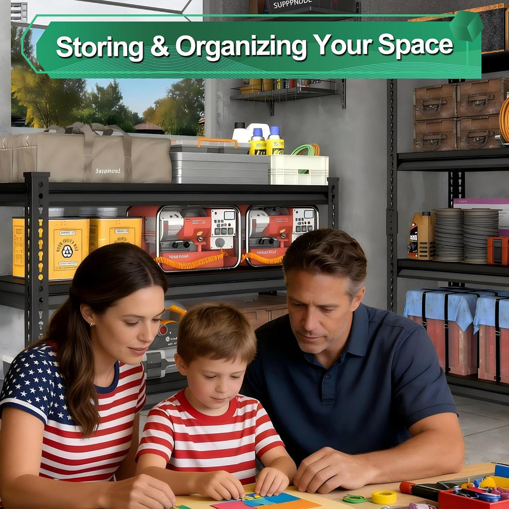 Metal Garage Shelving Unit: 47.2" W x 15.7" D x 72" H Black