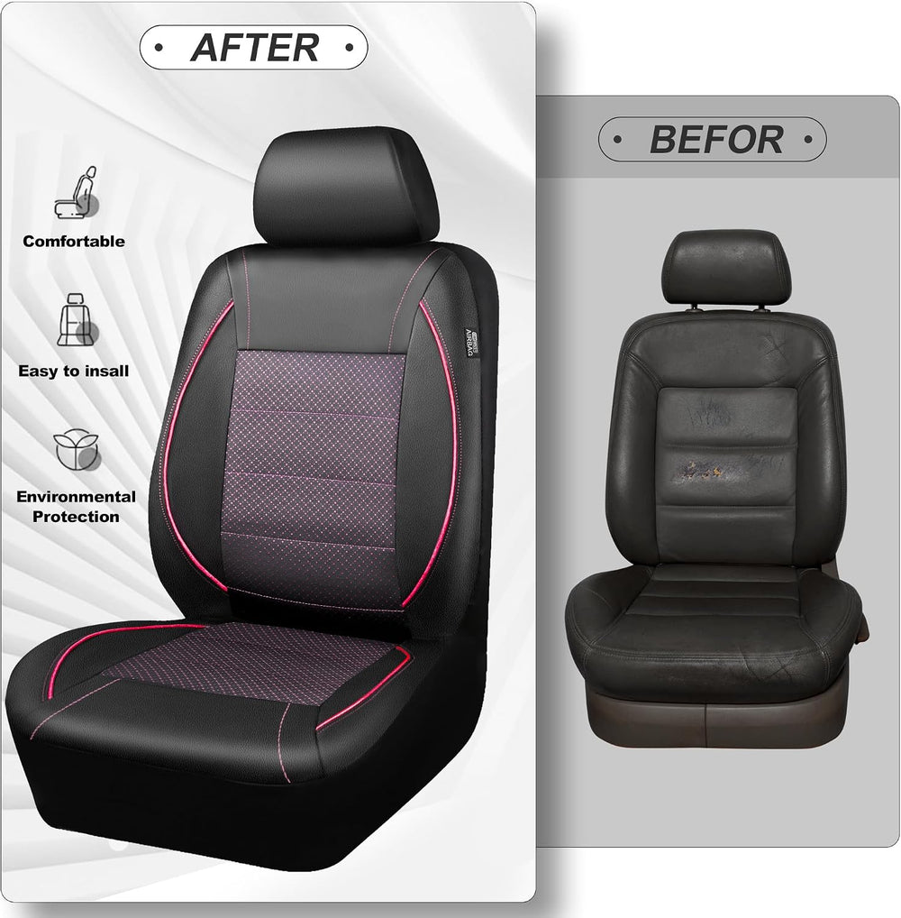 CAR PASS Piping PU Leather Car Seat Cover Full Set,Inside Zipper Design and R...